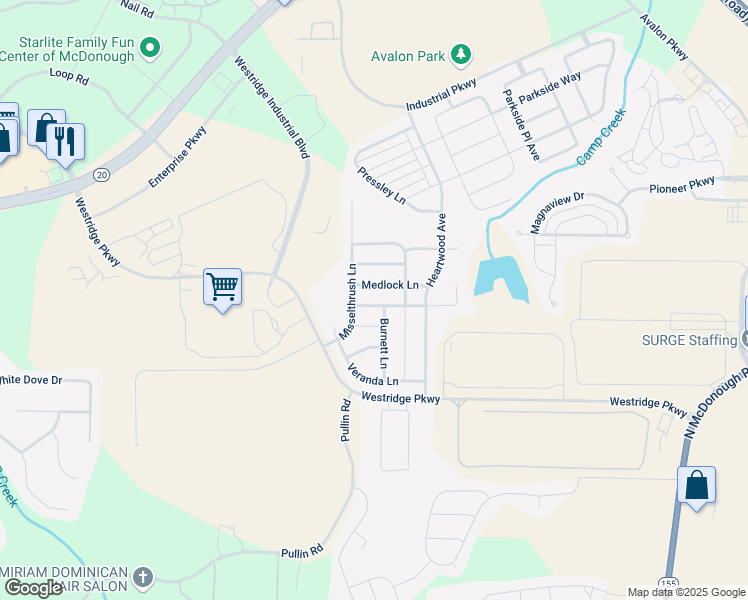 map of restaurants, bars, coffee shops, grocery stores, and more near 1909 Weatherstaff Lane in McDonough