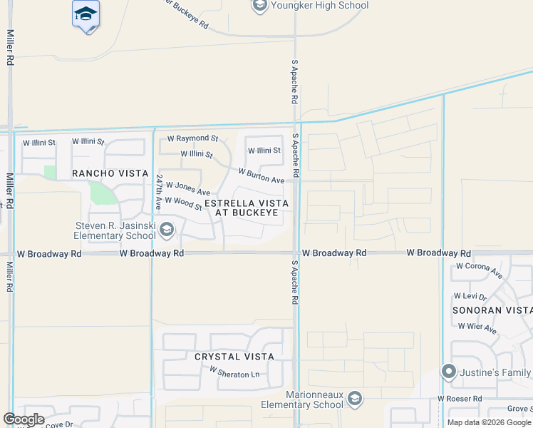 map of restaurants, bars, coffee shops, grocery stores, and more near 24360 West Hacienda Avenue in Buckeye