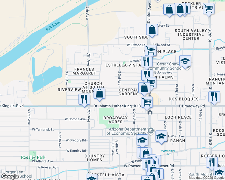 map of restaurants, bars, coffee shops, grocery stores, and more near 329 West Pueblo Avenue in Phoenix
