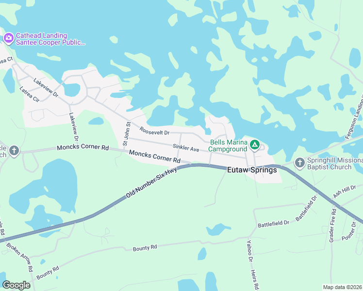 map of restaurants, bars, coffee shops, grocery stores, and more near 213 Heyward St in Eutawville