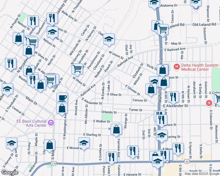 map of restaurants, bars, coffee shops, grocery stores, and more near 400-422 East Ohea Street in Greenville