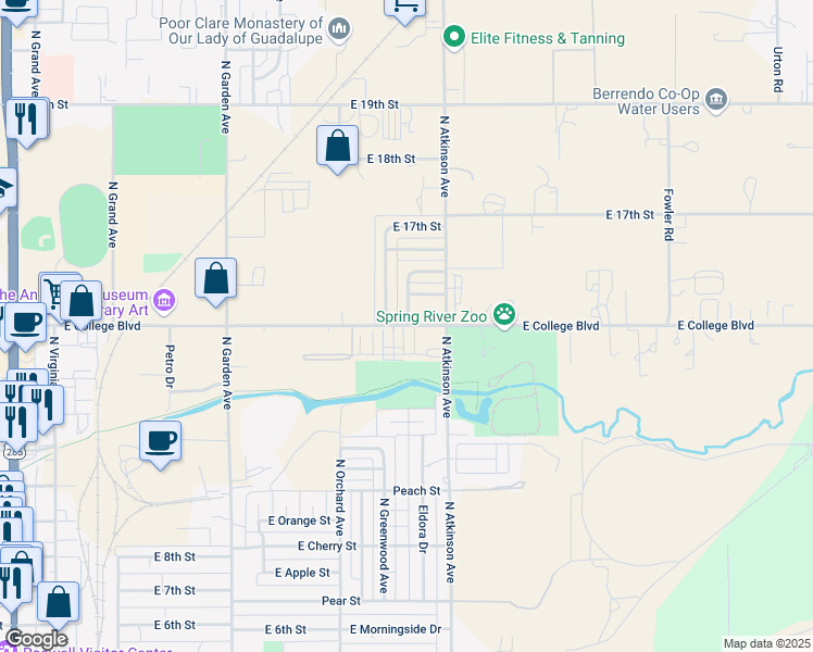 map of restaurants, bars, coffee shops, grocery stores, and more near 1198 East College Boulevard in Roswell