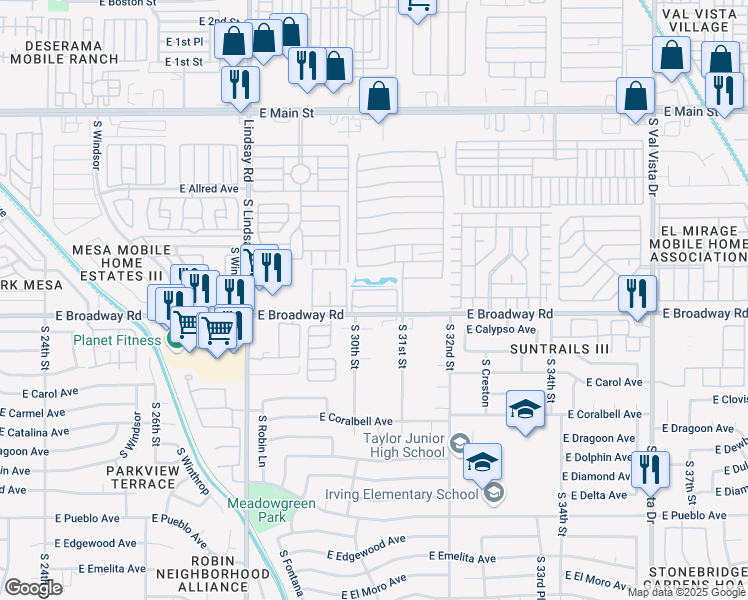 map of restaurants, bars, coffee shops, grocery stores, and more near 414 South 31st Street in Mesa