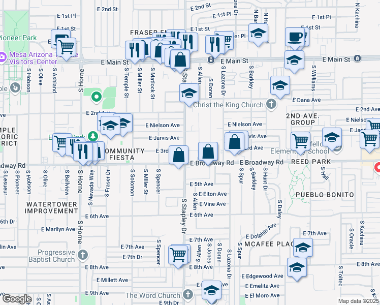 map of restaurants, bars, coffee shops, grocery stores, and more near in Mesa