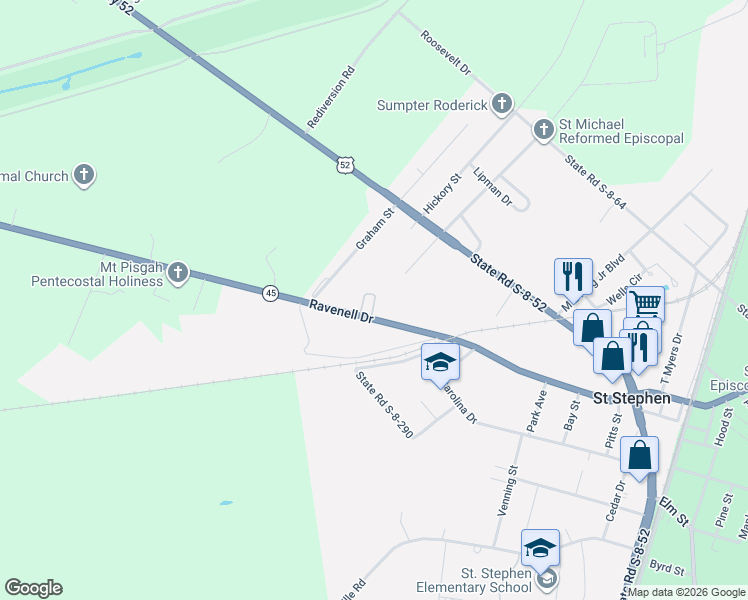 map of restaurants, bars, coffee shops, grocery stores, and more near 260 Ravenell Drive in Saint Stephen