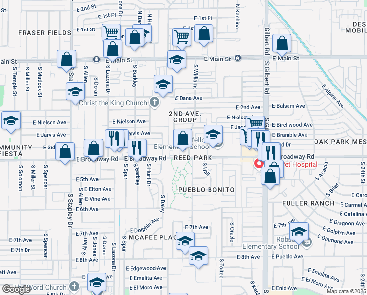map of restaurants, bars, coffee shops, grocery stores, and more near 1642 East 3rd Avenue in Mesa