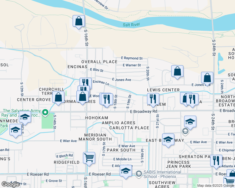 map of restaurants, bars, coffee shops, grocery stores, and more near 1805 East Encinas Lane in Phoenix
