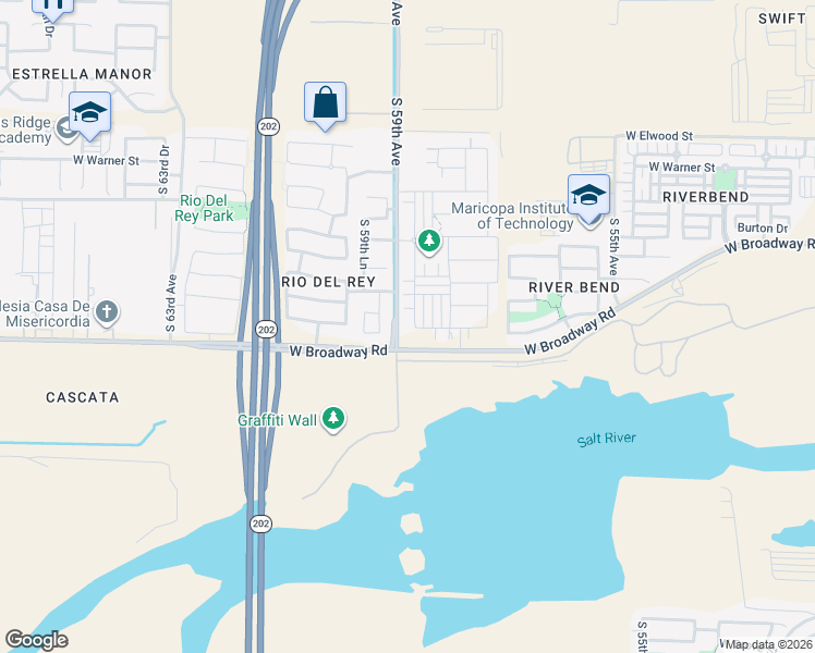 map of restaurants, bars, coffee shops, grocery stores, and more near 4222 South 58th Lane in Phoenix