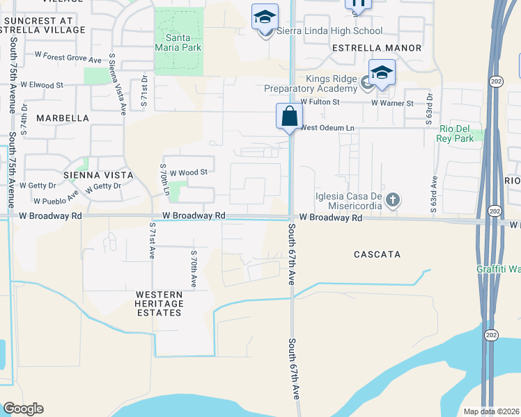 map of restaurants, bars, coffee shops, grocery stores, and more near 4230 South 67th Drive in Phoenix