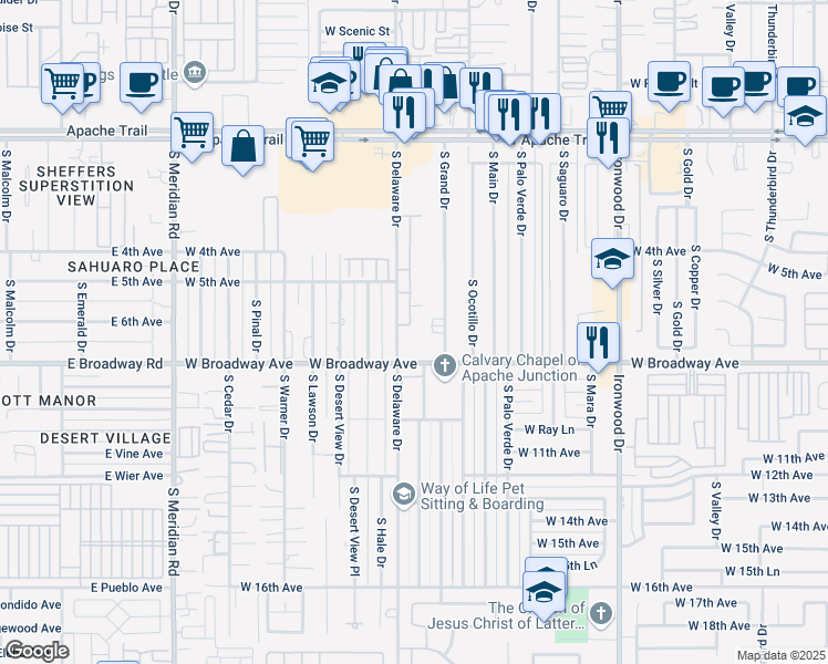 map of restaurants, bars, coffee shops, grocery stores, and more near in Apache Junction