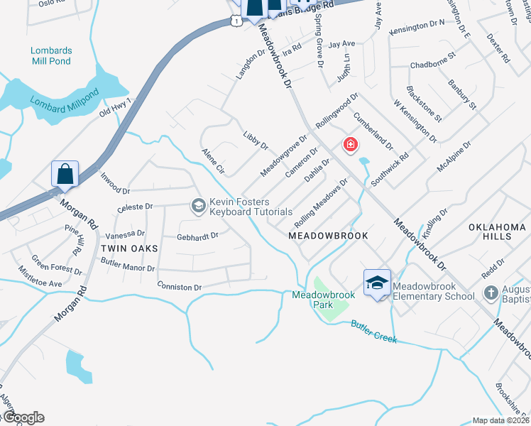 map of restaurants, bars, coffee shops, grocery stores, and more near 3638 Cameron Drive in Augusta