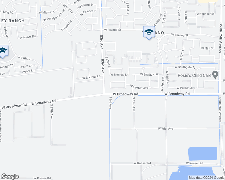 map of restaurants, bars, coffee shops, grocery stores, and more near 8204 West Pueblo Avenue in Phoenix