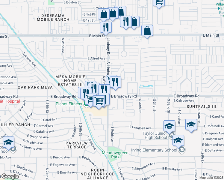map of restaurants, bars, coffee shops, grocery stores, and more near 315 South Winthrop in Mesa