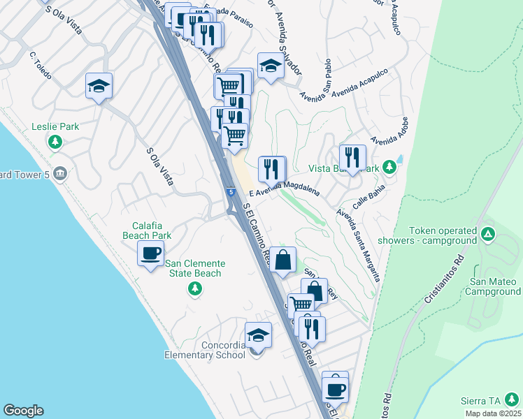 map of restaurants, bars, coffee shops, grocery stores, and more near 2603 Calle Del Comercio in San Clemente