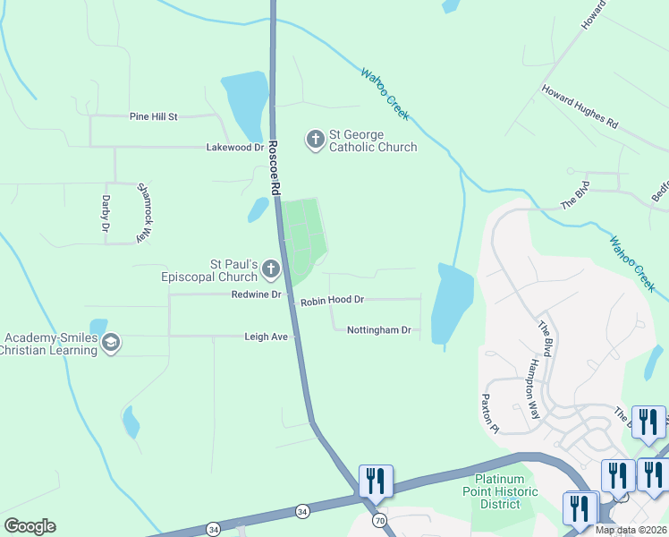 map of restaurants, bars, coffee shops, grocery stores, and more near 6 Little John Way in Newnan