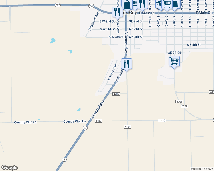 map of restaurants, bars, coffee shops, grocery stores, and more near 806 South Aspen Avenue in Knox City