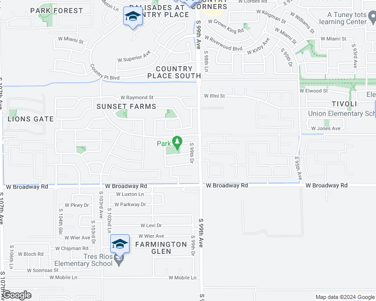 map of restaurants, bars, coffee shops, grocery stores, and more near 9916 West Southgate Avenue in Tolleson