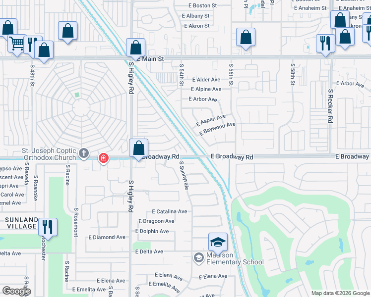 map of restaurants, bars, coffee shops, grocery stores, and more near 230 South 4th Avenue in Mesa
