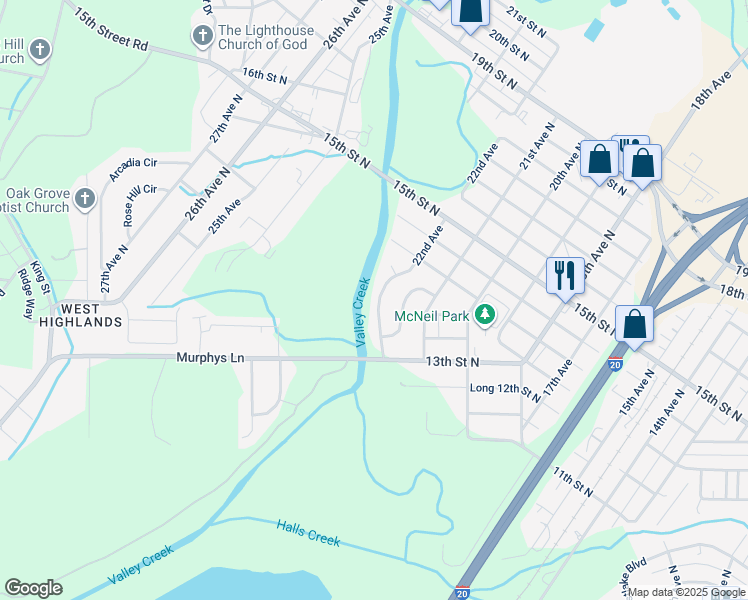 map of restaurants, bars, coffee shops, grocery stores, and more near 1320 22nd Avenue in Bessemer