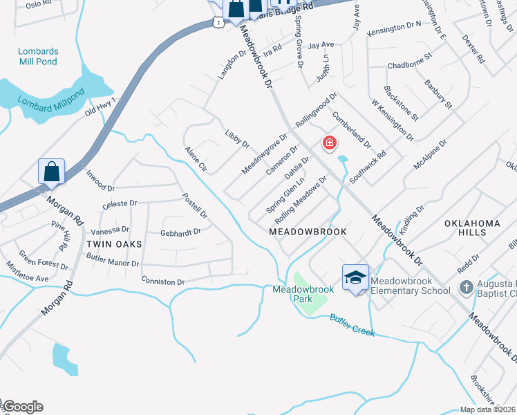 map of restaurants, bars, coffee shops, grocery stores, and more near 3638 Cameron Drive in Augusta
