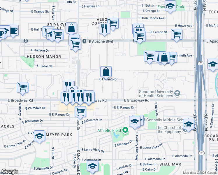 map of restaurants, bars, coffee shops, grocery stores, and more near 1750 South Los Feliz Drive in Tempe
