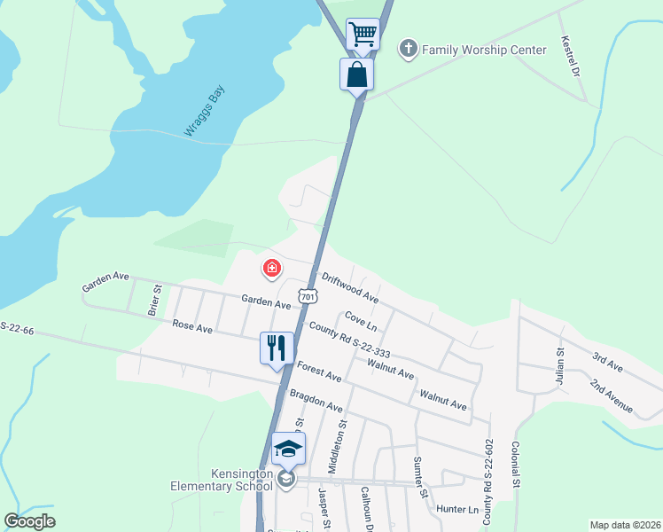 map of restaurants, bars, coffee shops, grocery stores, and more near 2420 North Fraser Street in Georgetown