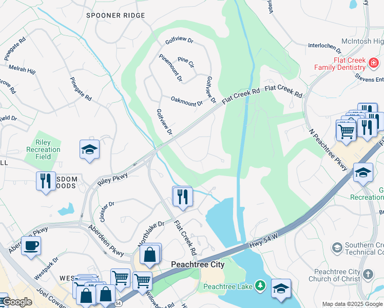 map of restaurants, bars, coffee shops, grocery stores, and more near 15 Perthshire Drive in Peachtree City
