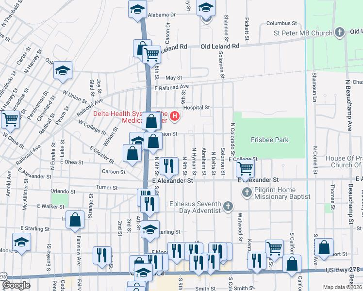 map of restaurants, bars, coffee shops, grocery stores, and more near 1403 E Union St in Greenville