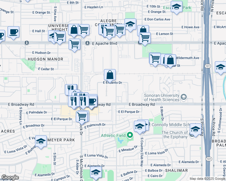map of restaurants, bars, coffee shops, grocery stores, and more near 1750 S Los Feliz Dr in Tempe