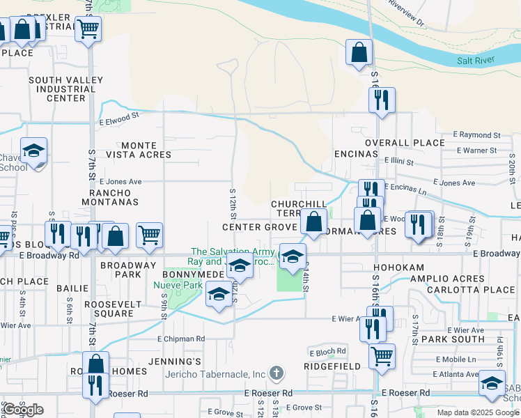 map of restaurants, bars, coffee shops, grocery stores, and more near 4030 South 13th Street in Phoenix