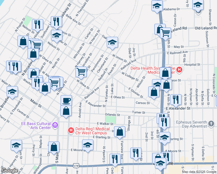 map of restaurants, bars, coffee shops, grocery stores, and more near 356 Lake St in Greenville