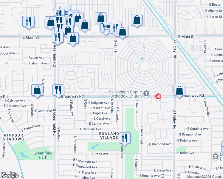 map of restaurants, bars, coffee shops, grocery stores, and more near Mandarin Way in Mesa
