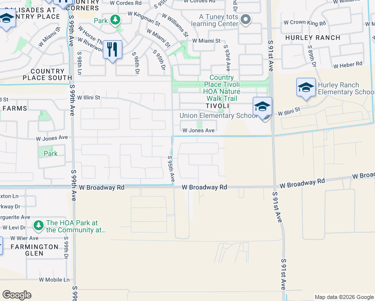 map of restaurants, bars, coffee shops, grocery stores, and more near South 95th Avenue in Tolleson