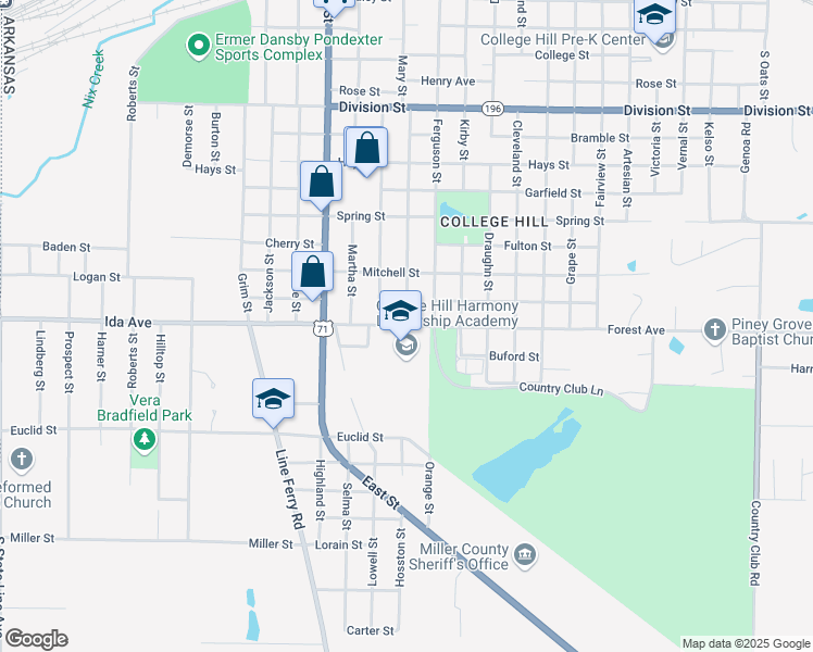 map of restaurants, bars, coffee shops, grocery stores, and more near 1600 Forest Street in Texarkana