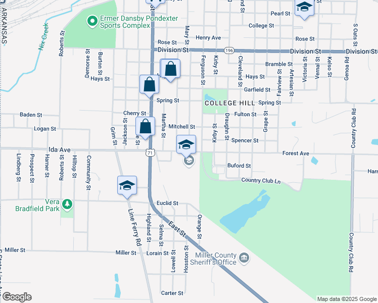 map of restaurants, bars, coffee shops, grocery stores, and more near 1600 Forest Street in Texarkana