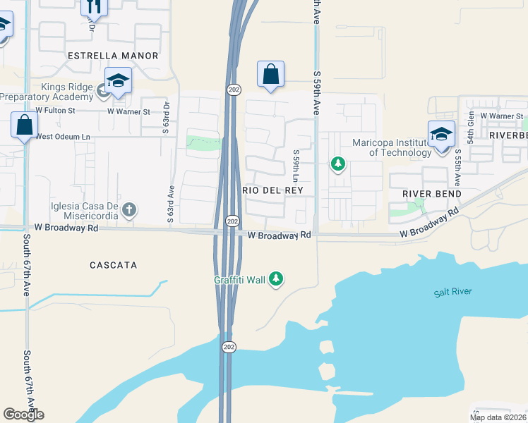 map of restaurants, bars, coffee shops, grocery stores, and more near 6025 West Wood Street in Phoenix