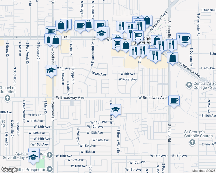 map of restaurants, bars, coffee shops, grocery stores, and more near 786 West Datil Avenue in Apache Junction