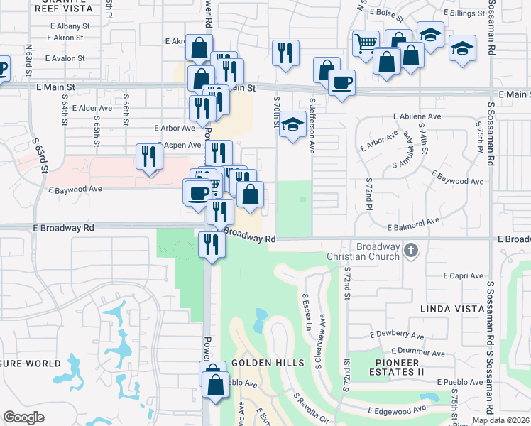 map of restaurants, bars, coffee shops, grocery stores, and more near 320 East Hearthstone Villas in Mesa