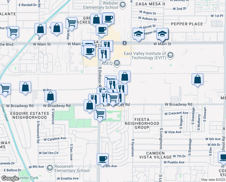 map of restaurants, bars, coffee shops, grocery stores, and more near 4444 West K Mart Access Road in Mesa