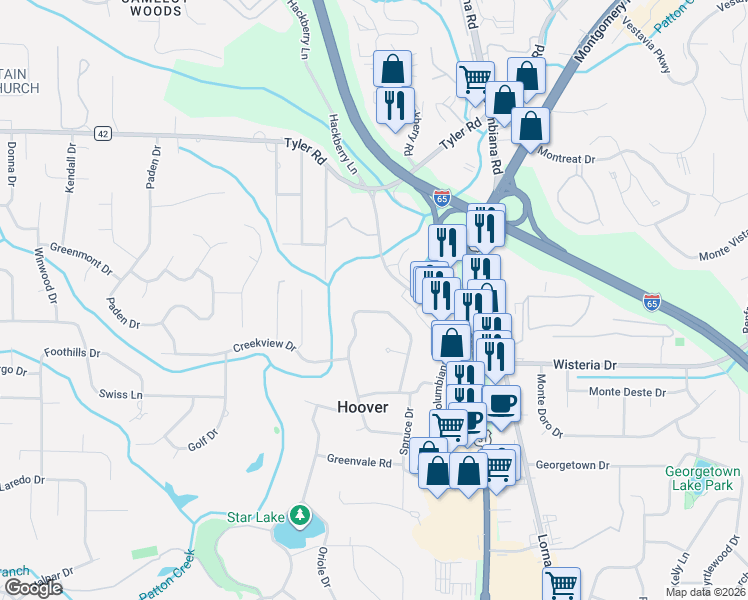 map of restaurants, bars, coffee shops, grocery stores, and more near 3048 Whispering Pines Circle in Birmingham