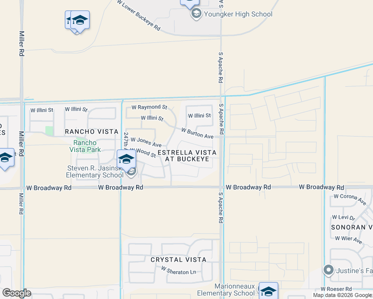 map of restaurants, bars, coffee shops, grocery stores, and more near 24421 West Amberwood Avenue in Buckeye