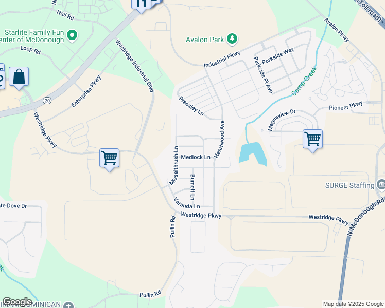 map of restaurants, bars, coffee shops, grocery stores, and more near 2114 Lennox Lane in McDonough