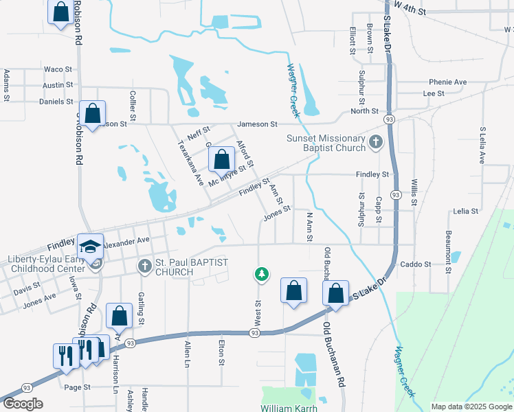 map of restaurants, bars, coffee shops, grocery stores, and more near 1110 West Street in Texarkana