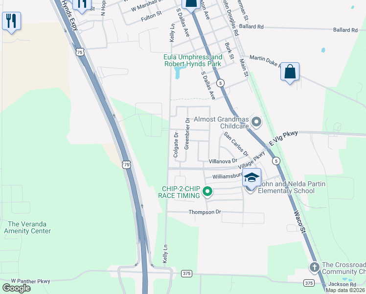 map of restaurants, bars, coffee shops, grocery stores, and more near 1513 Colgate Drive in Van Alstyne