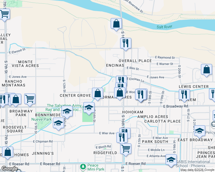 map of restaurants, bars, coffee shops, grocery stores, and more near 4028 South 15th Street in Phoenix