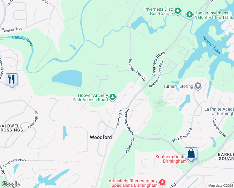 map of restaurants, bars, coffee shops, grocery stores, and more near 5425 Afton Drive in Birmingham