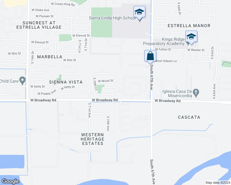 map of restaurants, bars, coffee shops, grocery stores, and more near 6906 West Trumbull Road in Phoenix