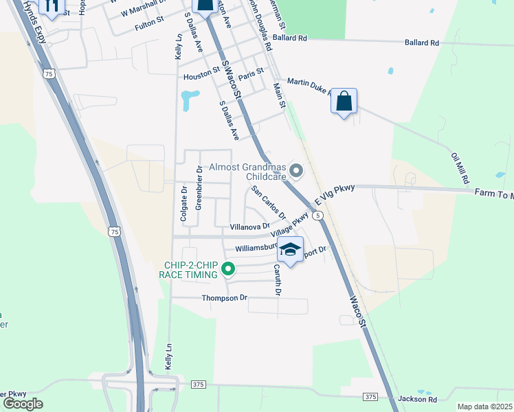 map of restaurants, bars, coffee shops, grocery stores, and more near 1505 Asbury Drive in Van Alstyne