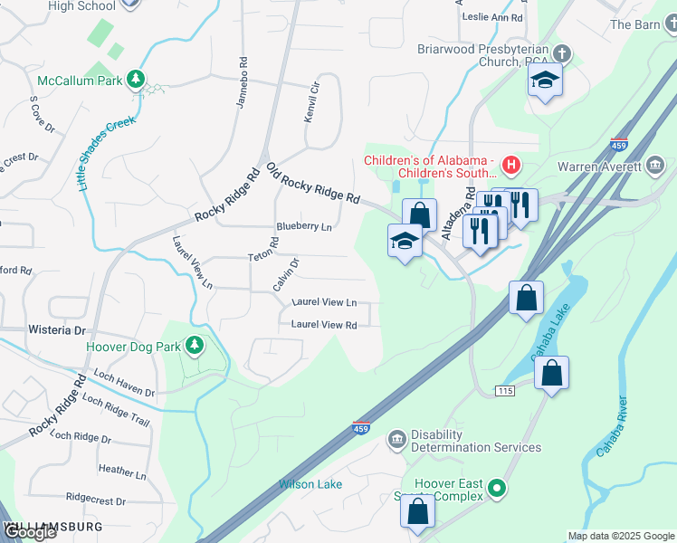 map of restaurants, bars, coffee shops, grocery stores, and more near 3521 Clayton Pl in Birmingham