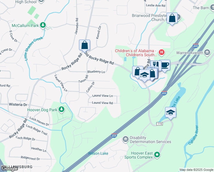 map of restaurants, bars, coffee shops, grocery stores, and more near 3521 Clayton Place in Birmingham